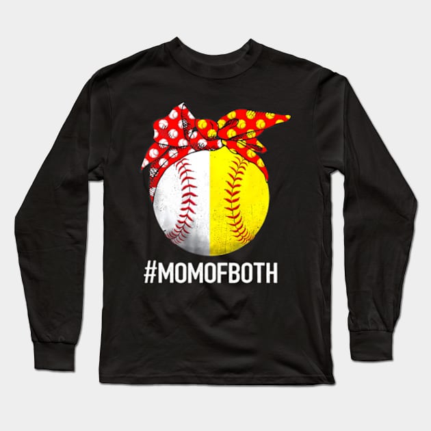 Mom Of Both Softball Baseball Headband Mother's Day Mama Long Sleeve T-Shirt by ZOLOTEE